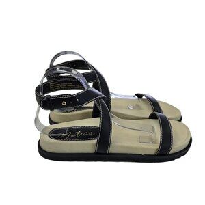 Matisse Naomi Ankle-Strap Sandals, Black, Leather / Canvas, Vacation, Size 10